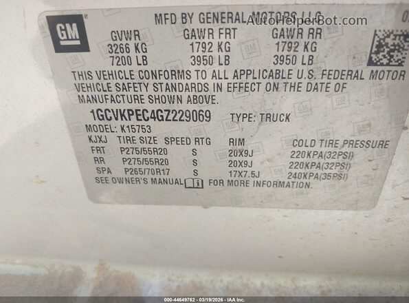 1GCVKPEC4GZ229069 2016 CHEVROLET SILVERADO Silver Vista del compartimento del motor
