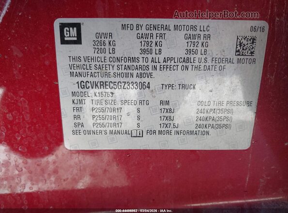 1GCVKREC5GZ333064 2016 CHEVROLET SILVERADO Red Widok komory silnika
