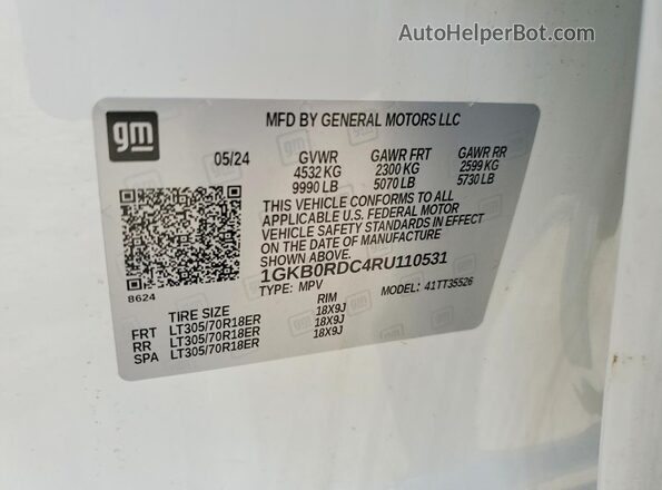 1GKB0RDC4RU110531 2024 GMC HUMMER White 360 interior view