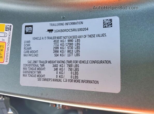 1GKB0RDC5RU100204 2024 GMC HUMMER Green Widok naklejki z numerem VIN