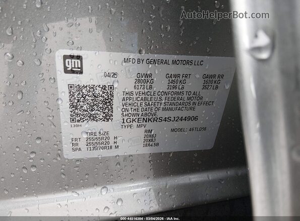 1GKENKRS4SJ244906 2025 GMC ACADIA Gray Vista del compartimento del motor