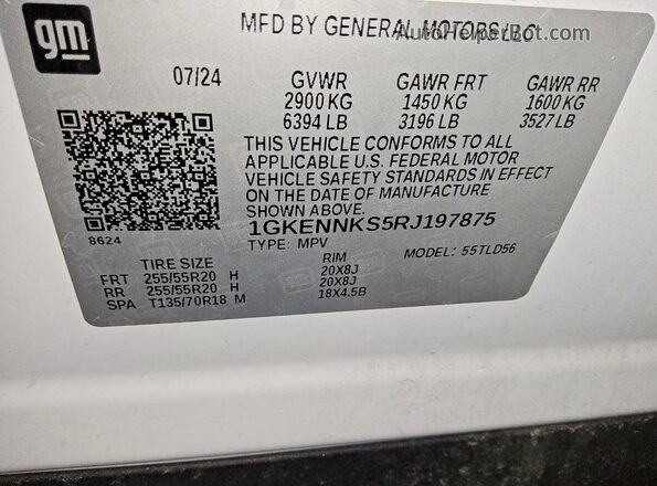 1GKENNKS5RJ197875 2024 GMC ACADIA White VIN sticker view