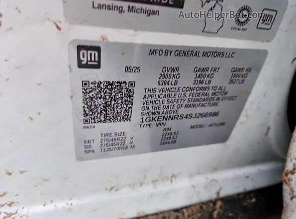 1GKENNRS4SJ266986 2025 GMC ACADIA Белый Вид наклейки с VIN-кодом