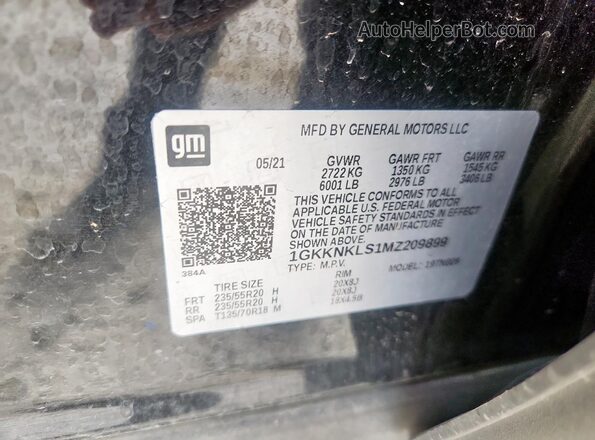 1GKKNKLS1MZ209899 2021 GMC ACADIA Black VIN sticker view