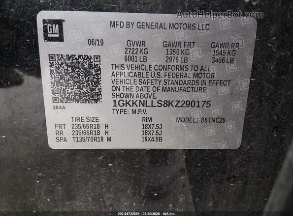 1GKKNLLS8KZ290175 2019 GMC ACADIA Black 