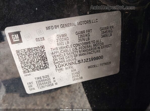 1GKKNNLS7JZ199800 2018 GMC ACADIA Black Vista del compartimento del motor