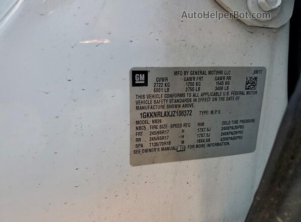 1GKKNRLAXJZ108372 2018 GMC ACADIA Белый Вид наклейки с VIN-кодом