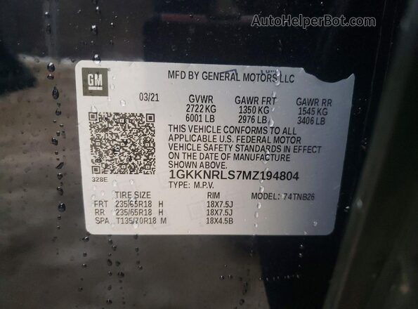 1GKKNRLS7MZ194804 2021 GMC ACADIA Black Vista del compartimento del motor
