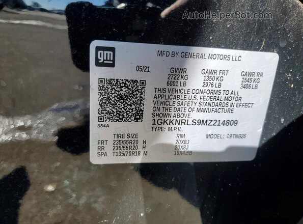1GKKNRLS9MZ214809 2021 GMC ACADIA Black Вид наклейки з VIN-кодом