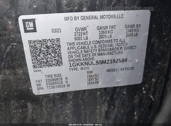 1GKKNULS5MZ192584 2021 GMC ACADIA Black Вид підкапотного простору