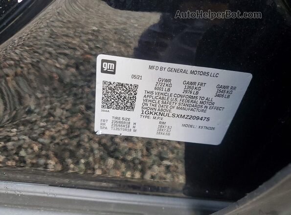 1GKKNULSXMZ209475 2021 GMC ACADIA Black Вид наклейки з VIN-кодом