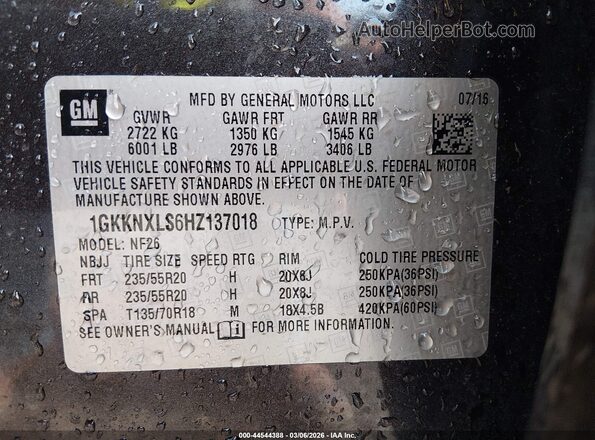 1GKKNXLS6HZ137018 2017 GMC ACADIA Черный Вид подкапотного пространства