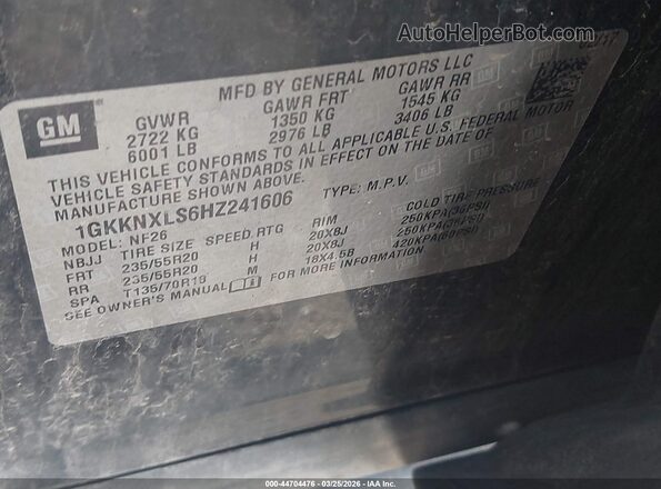 1GKKNXLS6HZ241606 2017 GMC ACADIA Черный Вид подкапотного пространства