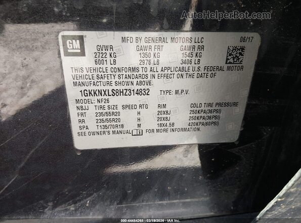 1GKKNXLS8HZ314832 2017 GMC ACADIA Black 