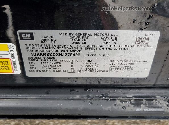1GKKRSKDXHJ278425 2017 GMC ACADIA Black 