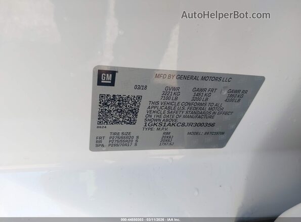1GKS1AKC8JR300356 2018 GMC YUKON White 