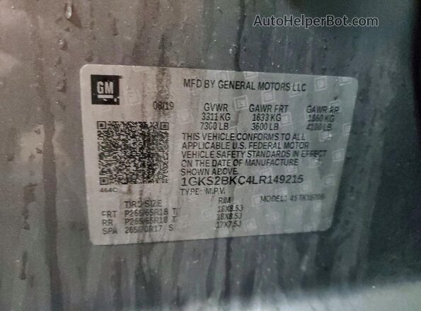1GKS2BKC4LR149215 2020 GMC YUKON Серебряный Вид наклейки с VIN-кодом