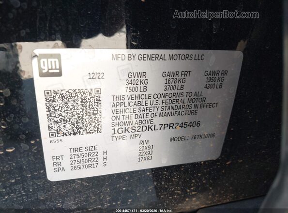 1GKS2DKL7PR245406 2023 GMC YUKON Black Вид підкапотного простору