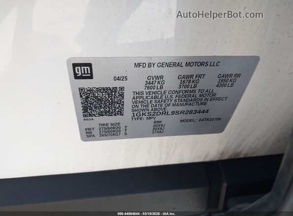 1GKS2DRL9SR283444 2025 GMC YUKON White 