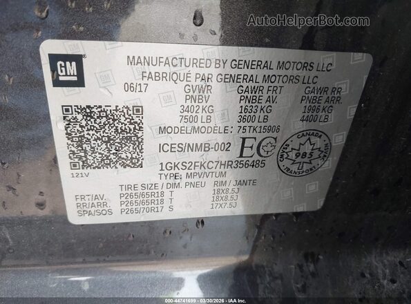 1GKS2FKC7HR356485 2017 GMC YUKON Black Вид підкапотного простору