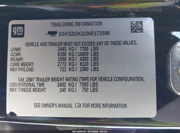 1GKS2GKD2NR172596 2022 GMC YUKON Черный Вид подкапотного пространства