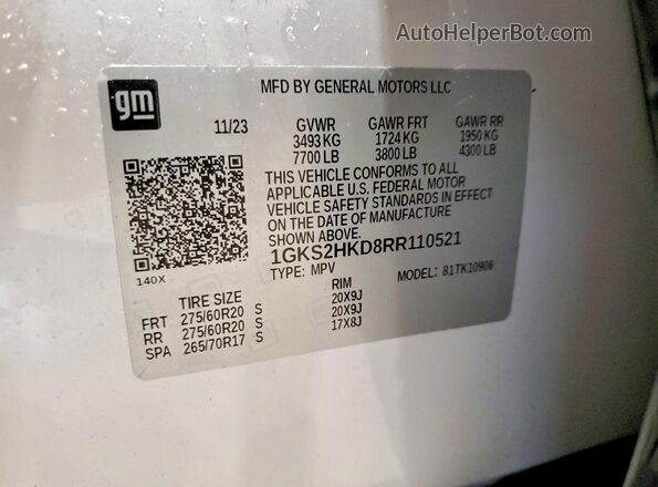 1GKS2HKD8RR110521 2024 GMC YUKON White 