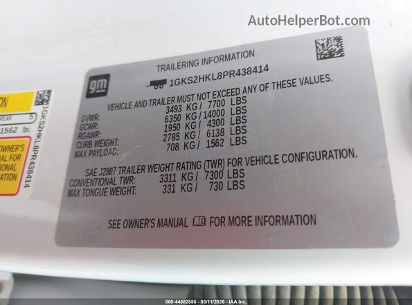 1GKS2HKL8PR438414 2023 GMC YUKON White 