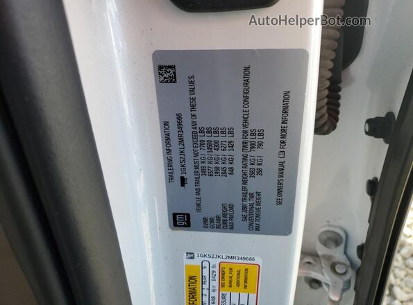 1GKS2JKL2MR349666 2021 GMC YUKON White Vista de la etiqueta del VIN