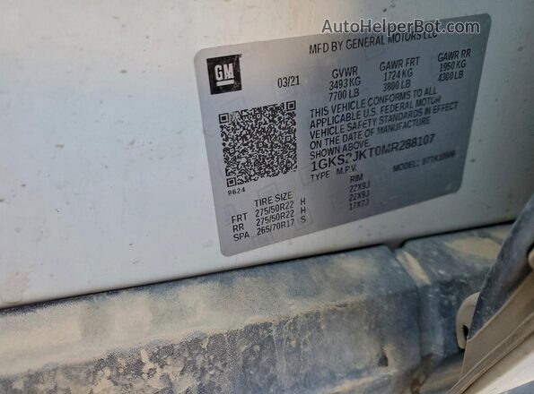 1GKS2JKT0MR288107 2021 GMC YUKON White სალონის 360-გრადუსიანი ხედი
