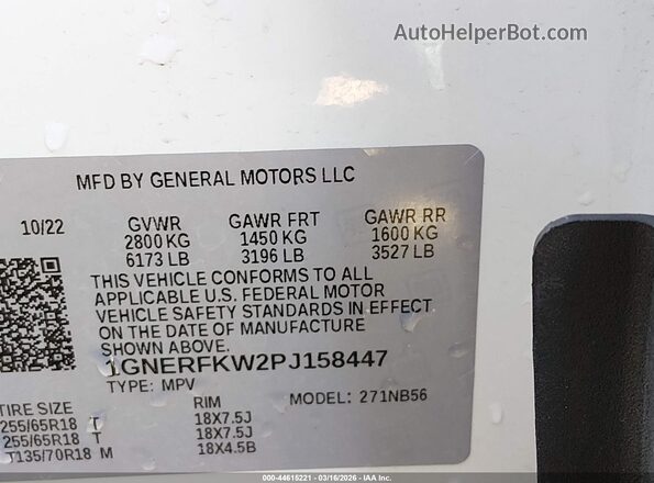 1GNERFKW2PJ158447 2023 CHEVROLET TRAVERSE White 
