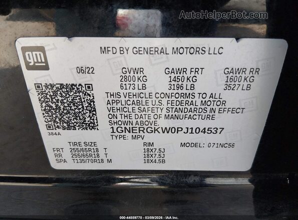 1GNERGKW0PJ104537 2023 CHEVROLET TRAVERSE Black 