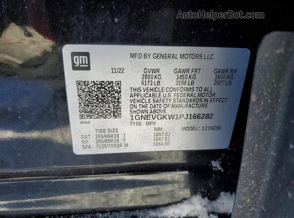 1GNEVGKW1PJ166282 2023 CHEVROLET TRAVERSE Black VIN sticker view