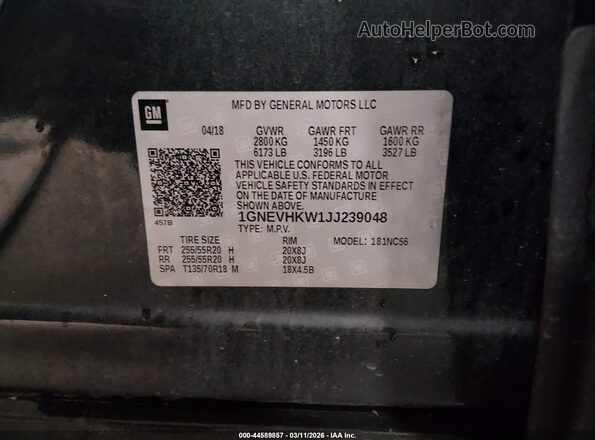 1GNEVHKW1JJ239048 2018 CHEVROLET TRAVERSE Синий 