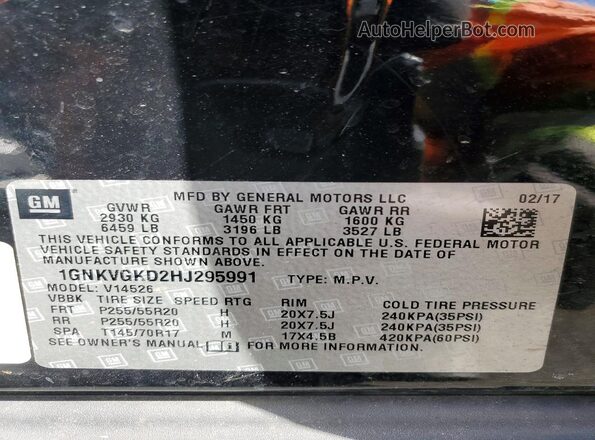 1GNKVGKD2HJ295991 2017 CHEVROLET TRAVERSE Black Widok naklejki z numerem VIN