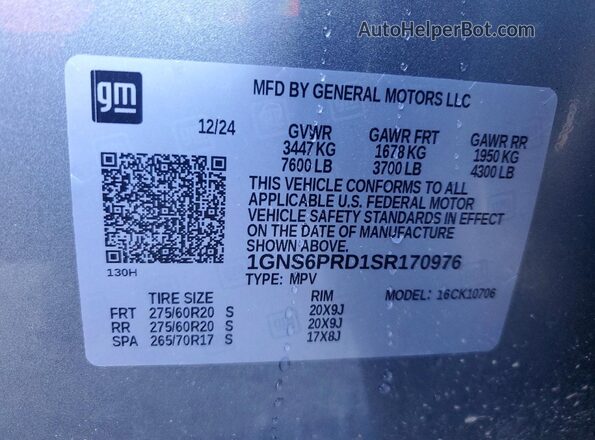 1GNS6PRD1SR170976 2025 CHEVROLET TAHOE Серый Вид наклейки с VIN-кодом
