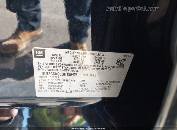 1GNSCCKC5GR156458 2016 CHEVROLET TAHOE Black Widok komory silnika