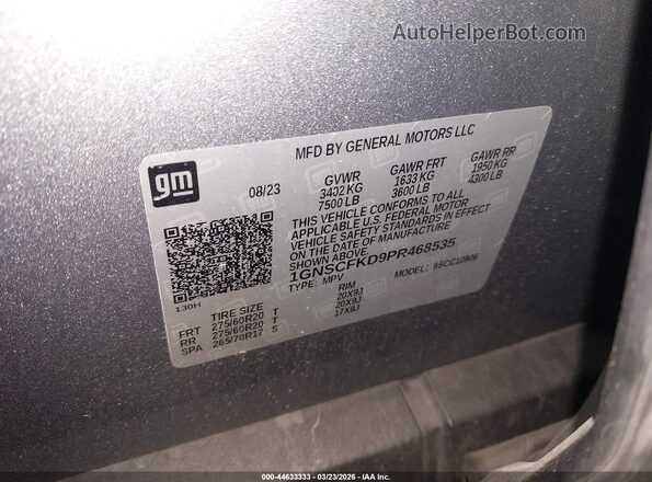 1GNSCFKD9PR468535 2023 CHEVROLET SUBURBAN Gray Вид підкапотного простору