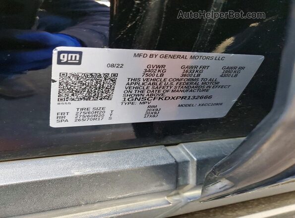 1GNSCFKDXPR132666 2023 CHEVROLET SUBURBAN Black VIN კოდის სტიკერის ხედი