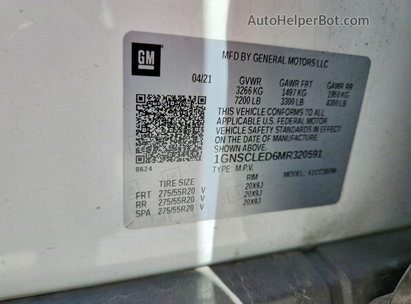 1GNSCLED6MR320591 2021 CHEVROLET TAHOE White 360 interior view