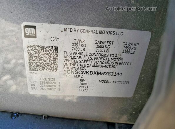 1GNSCNKDXMR383144 2021 CHEVROLET TAHOE Серый 