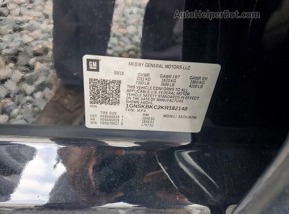 1GNSKBKC2KR182148 2019 CHEVROLET TAHOE Черный Панорамный вид салона 360°