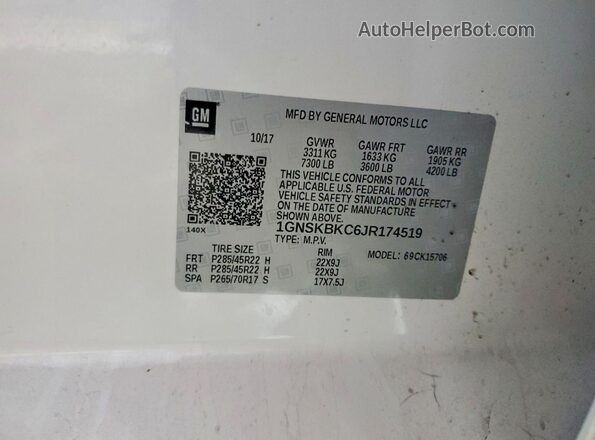 1GNSKBKC6JR174519 2018 CHEVROLET TAHOE Белый 
