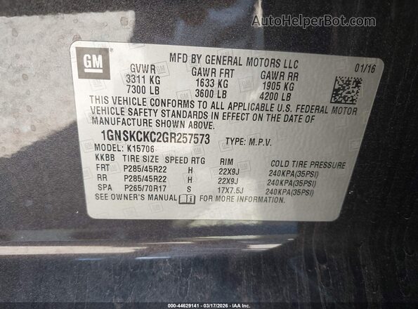 1GNSKCKC2GR257573 2016 CHEVROLET TAHOE Black Engine compartment view