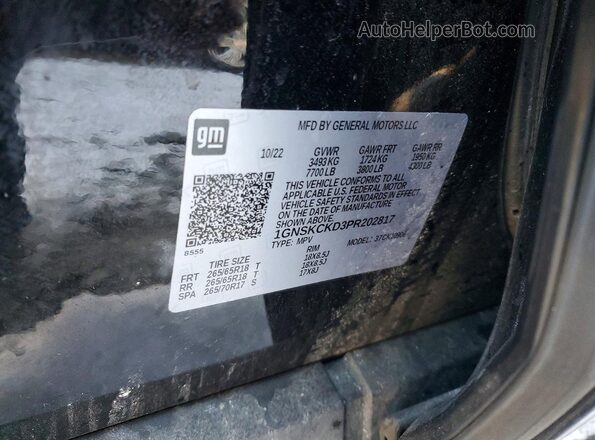 1GNSKCKD3PR202817 2023 CHEVROLET SUBURBAN Black Widok naklejki z numerem VIN