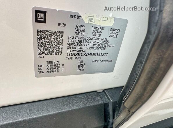 1GNSKCKD4MR161237 2021 CHEVROLET SUBURBAN White Rear seats view