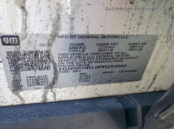 1GNSKDKL0PR293882 2023 CHEVROLET SUBURBAN White 