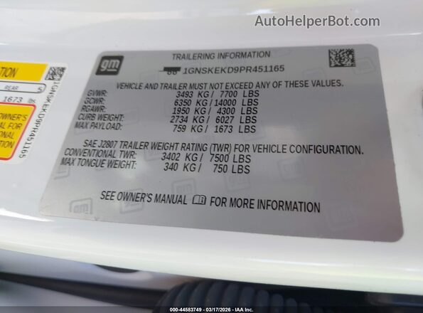 1GNSKEKD9PR451165 2023 CHEVROLET SUBURBAN White Engine compartment view