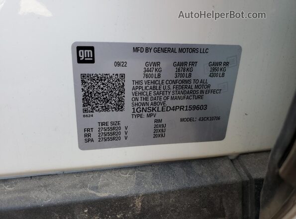 1GNSKLED4PR159603 2023 CHEVROLET TAHOE White 