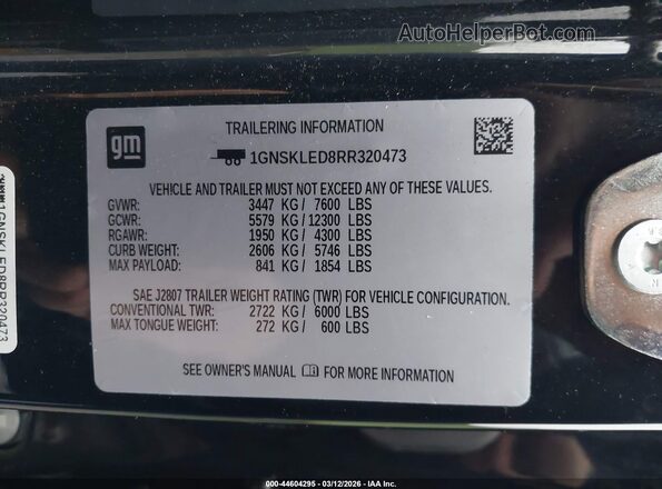 1GNSKLED8RR320473 2024 CHEVROLET TAHOE Black Вид підкапотного простору