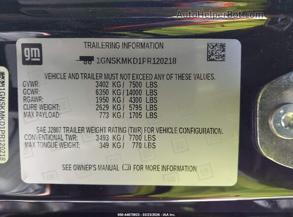 1GNSKMKD1PR120218 2023 CHEVROLET TAHOE Черный 